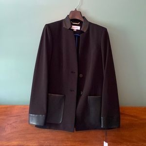 Calvin Klein Women’s Black Suit Jacket With Faux Leather Detail Size 2